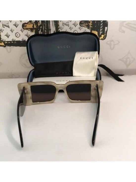 Gucci GG0543S 002 Ivory Black Oversized Rectangular Sunglasses Brown Lens
